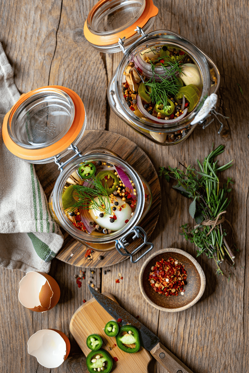 Spicy Jalapeño Pickled Eggs with Dill and Garlic