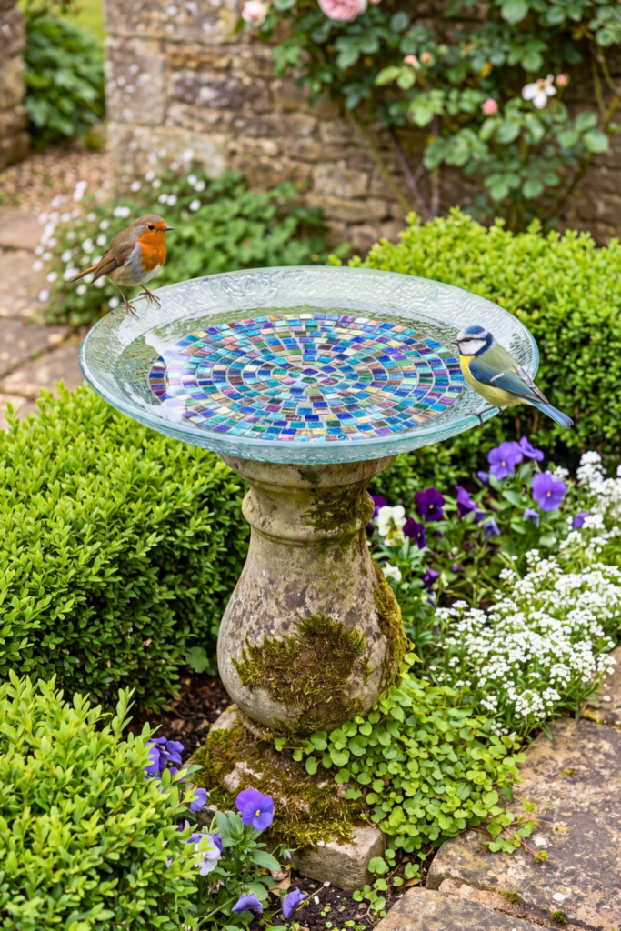 Bright Blue Glass Mosaic Dish On A Classic Pedestal