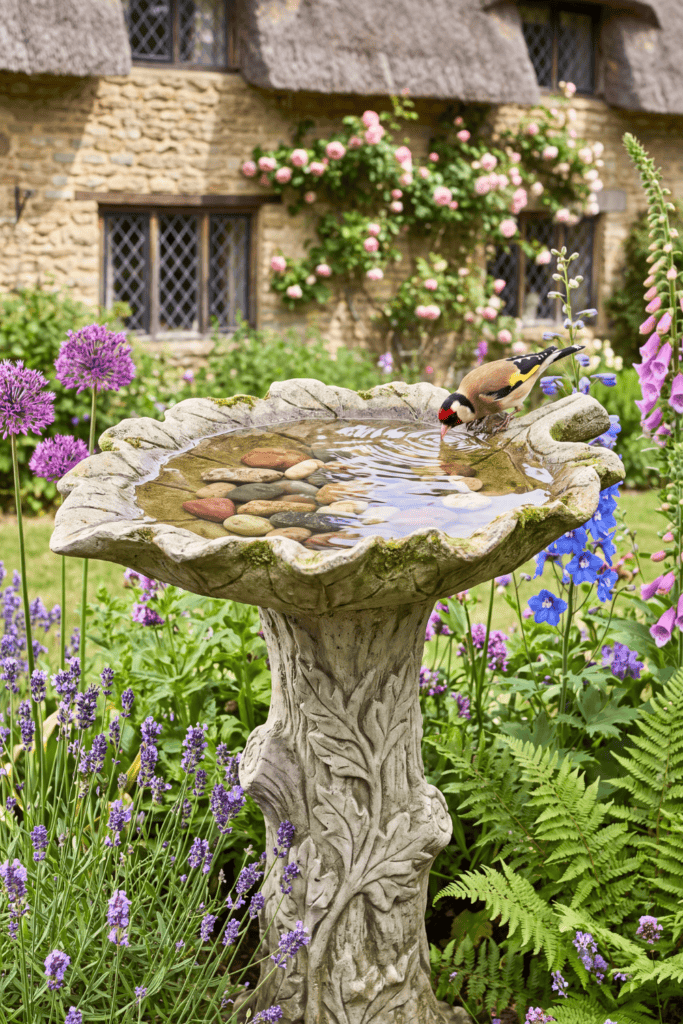 Cast Stone Leaf Basin With Natural Pebbles