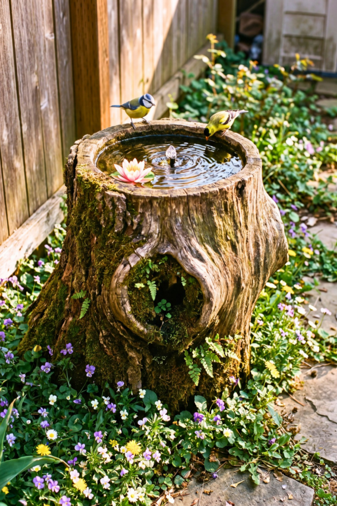 Hollowed Tree Stump With A Solar Fountain