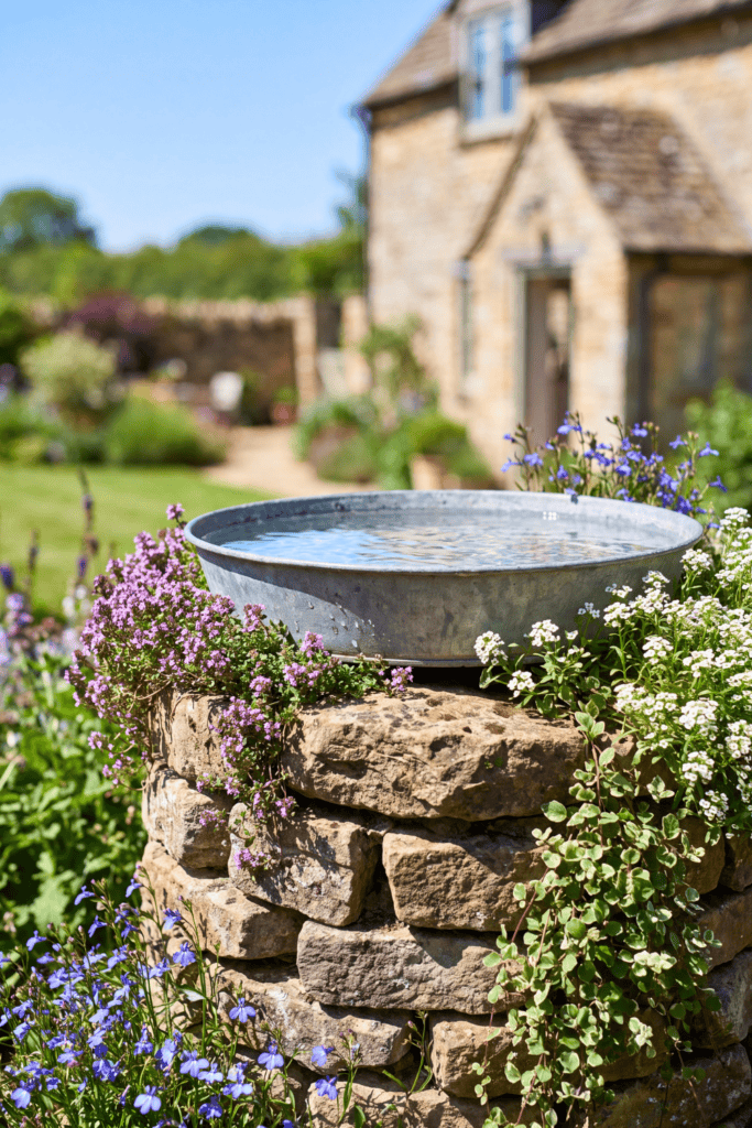 Rustic Galvanized Tub On A Stacked Stone Pillar