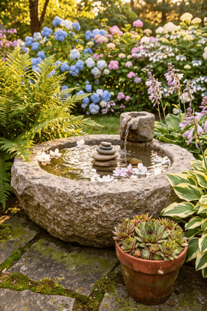 Zen Carved Stone Basin With A Water Spout